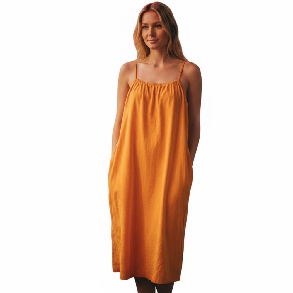 A New Day XL Orange Linen Blend Adjustable Strap Midi Dress with Pockets